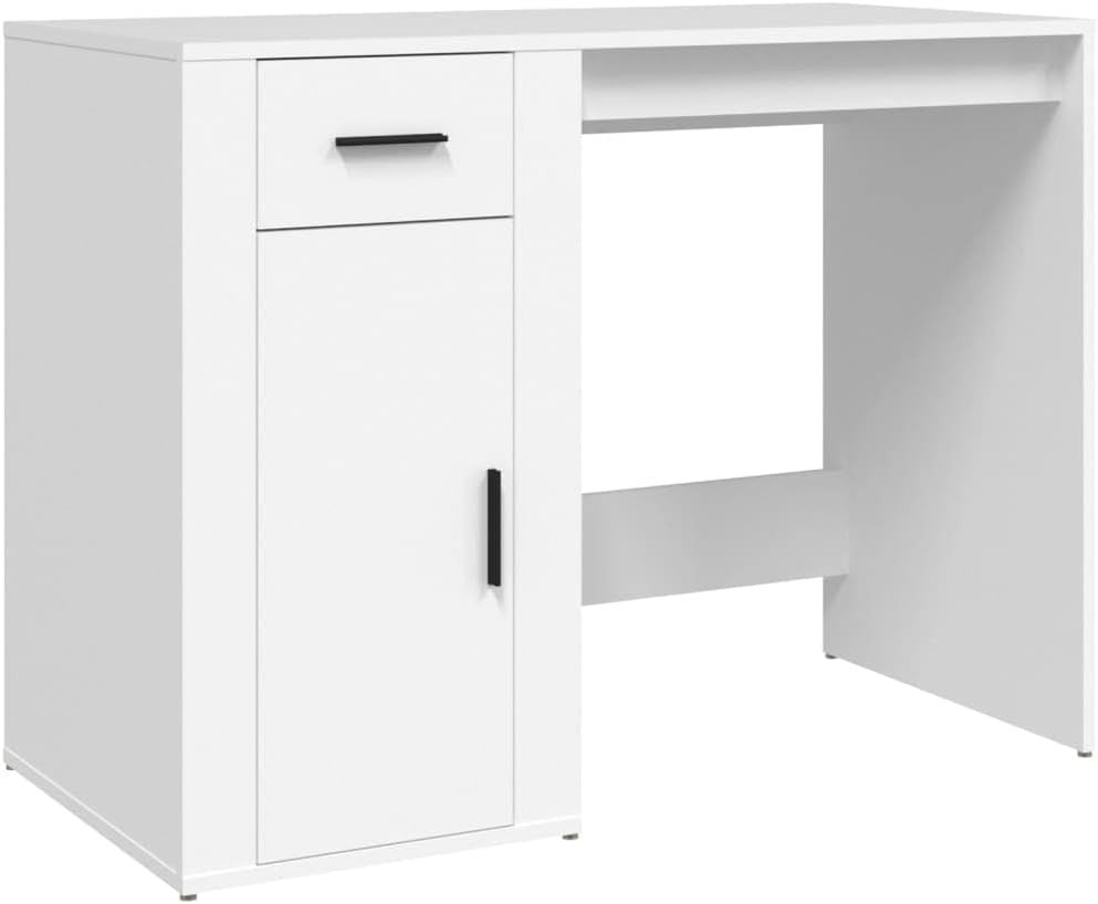 Modern White Office Desk with Drawer 100x49x75cm, Compact Reversible Workstation