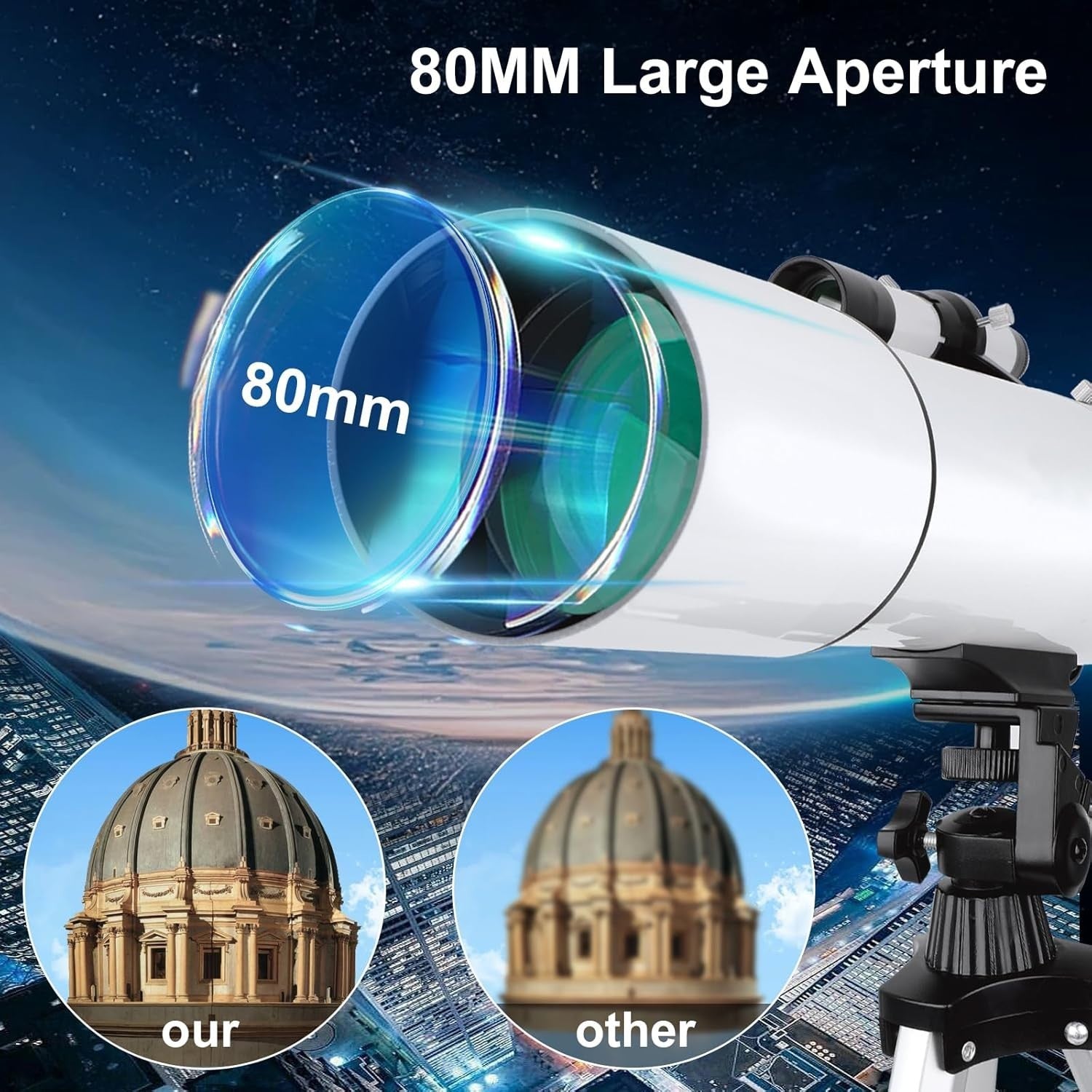 80mm 600mm Telescope | HD Refractor | Tripod Phone Adapter Travel Kit