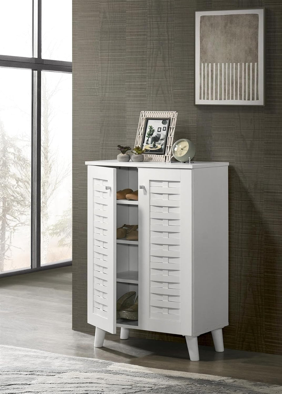 4 Tier 2 Door Shoe Cabinet Wooden Storage Unit 60x33x83 cm White