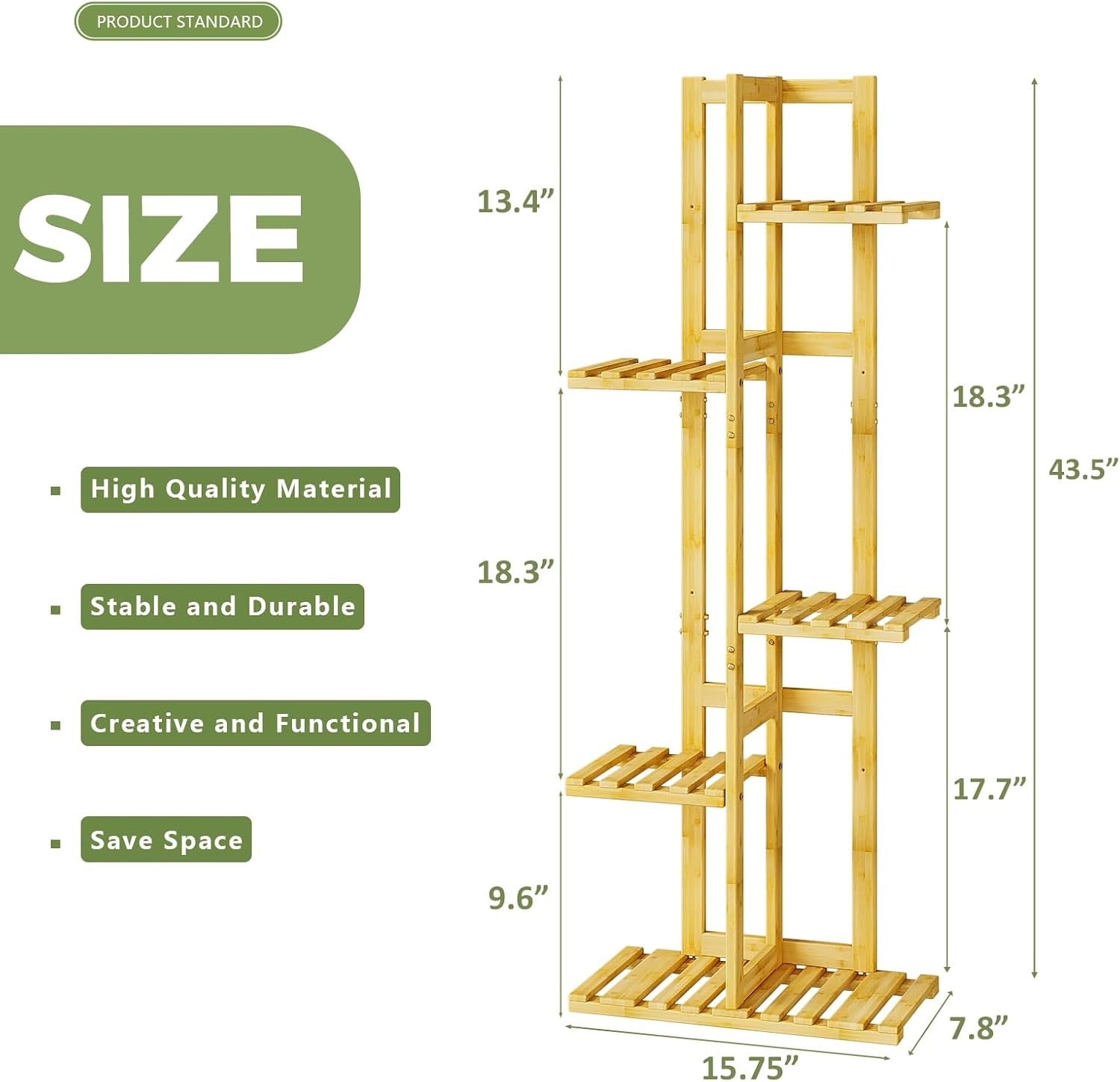 5 Tier Bamboo Plant Stand | Tall Corner Flower Shelf Indoor Outdoor Display Rack