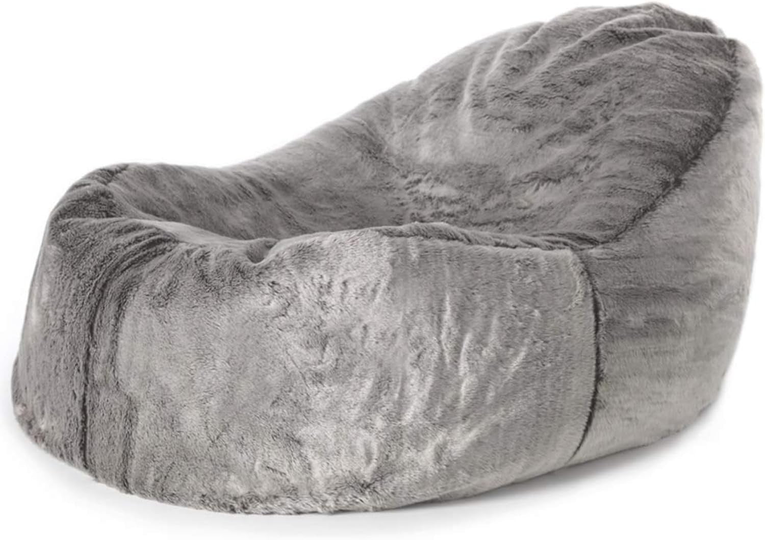 Luxury Faux Fur Bean Bag Chair Grey | Large Comfy Lounger Armchair Seat