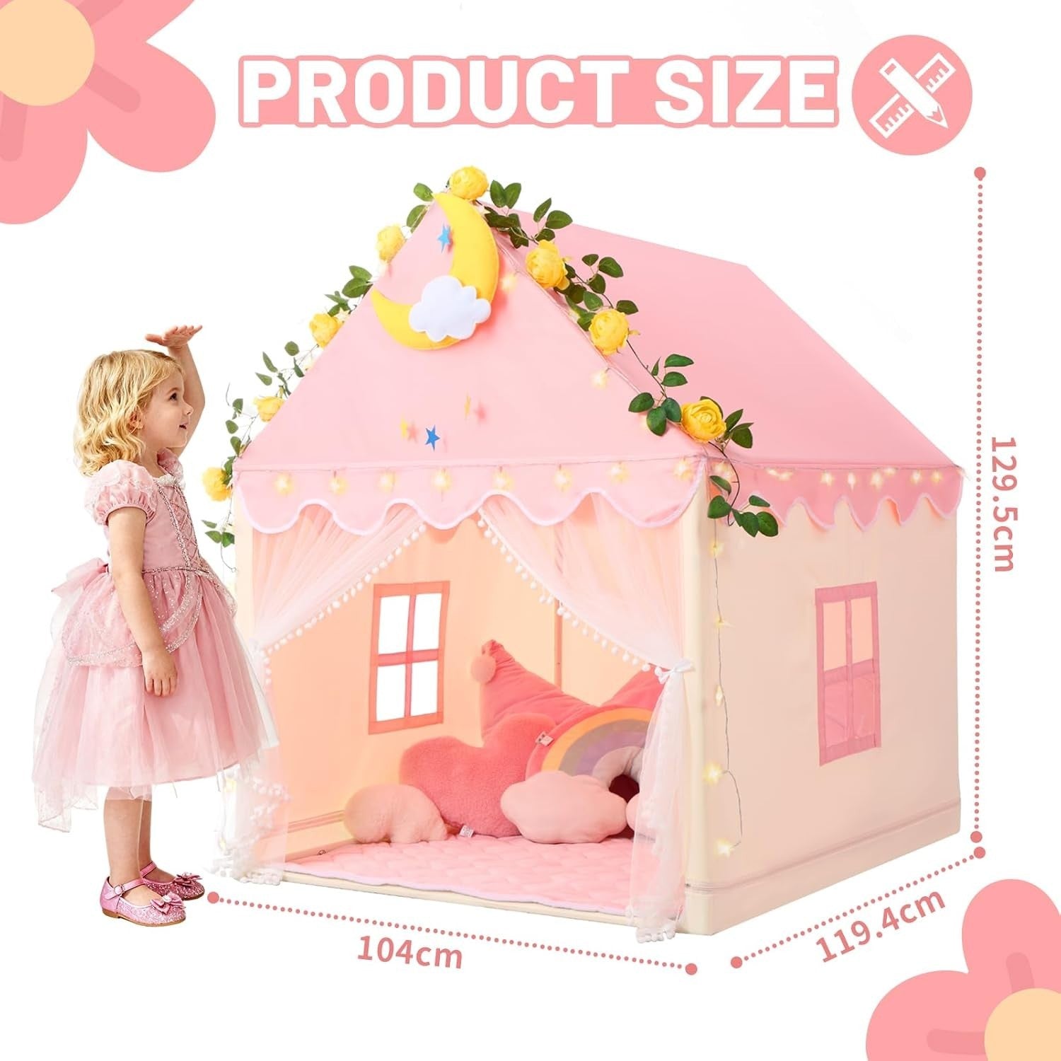 Large Kids Princess Castle Play Tent Indoor Outdoor w Mat Playhouse