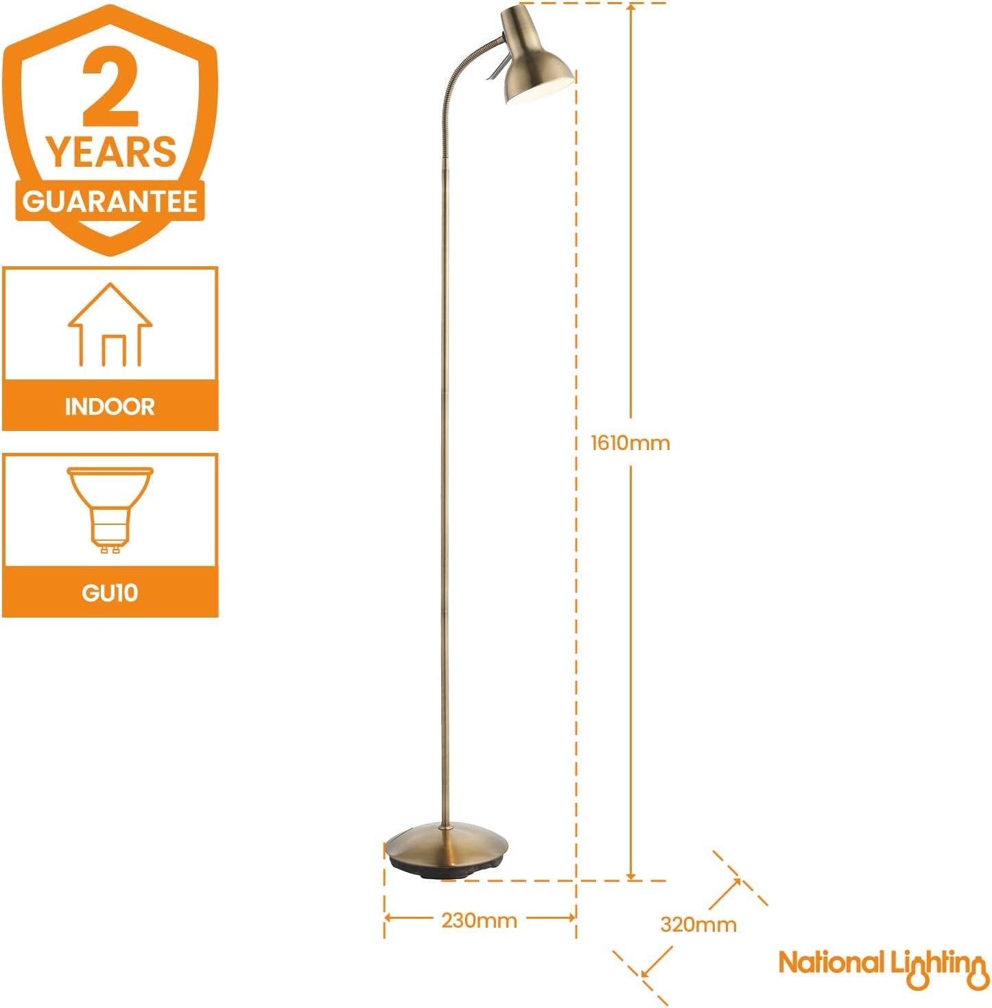 Antique Brass Floor Lamp Adjustable Gooseneck Reading Light Tall Standing