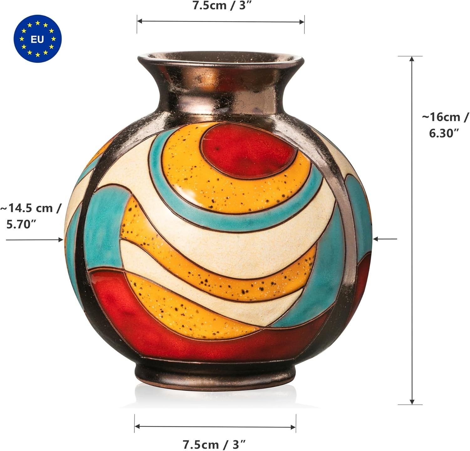 Handmade Ceramic Flower Vase 16cm Round Glazed Art Home Décor Gift