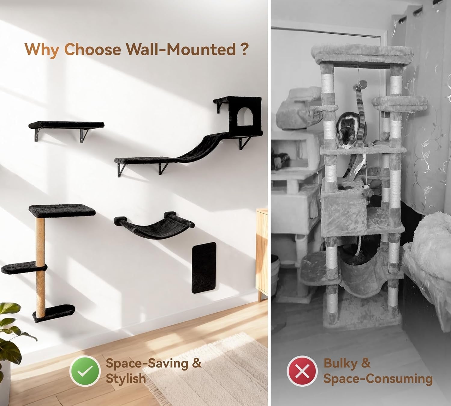 Cat Wall Climbing Set 5in1 Wall Mounted Shelves Scratcher Hammock House