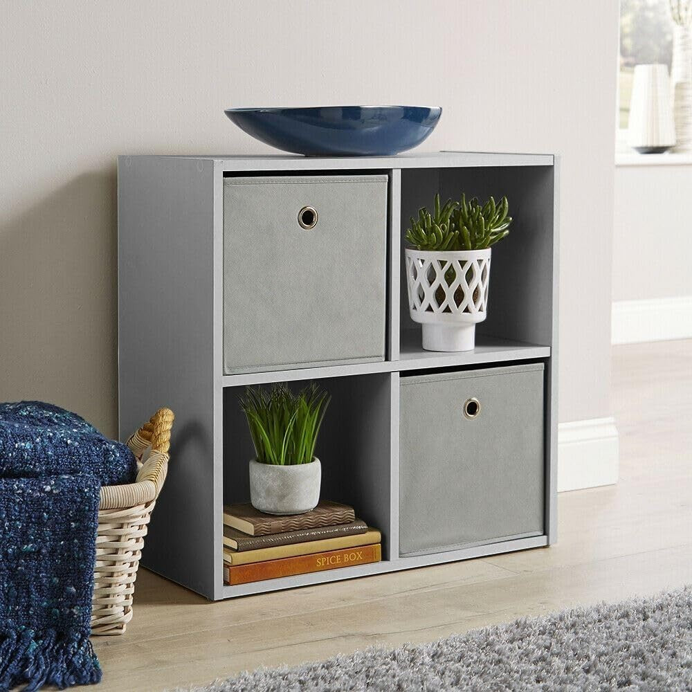 4 Cube Storage Shelf Grey Wooden Bookcase Display Unit 60cm