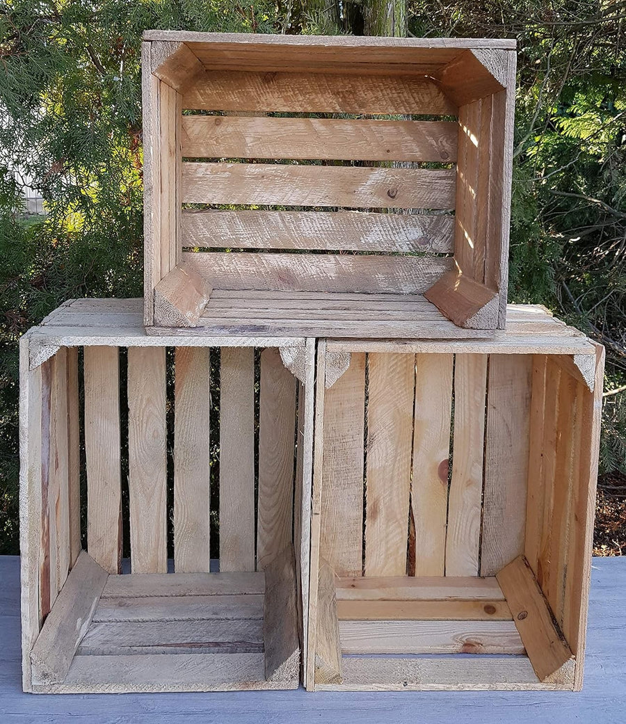 3 Pack Solid Wooden Storage Crates Large Rustic Boxes 50x40x30cm