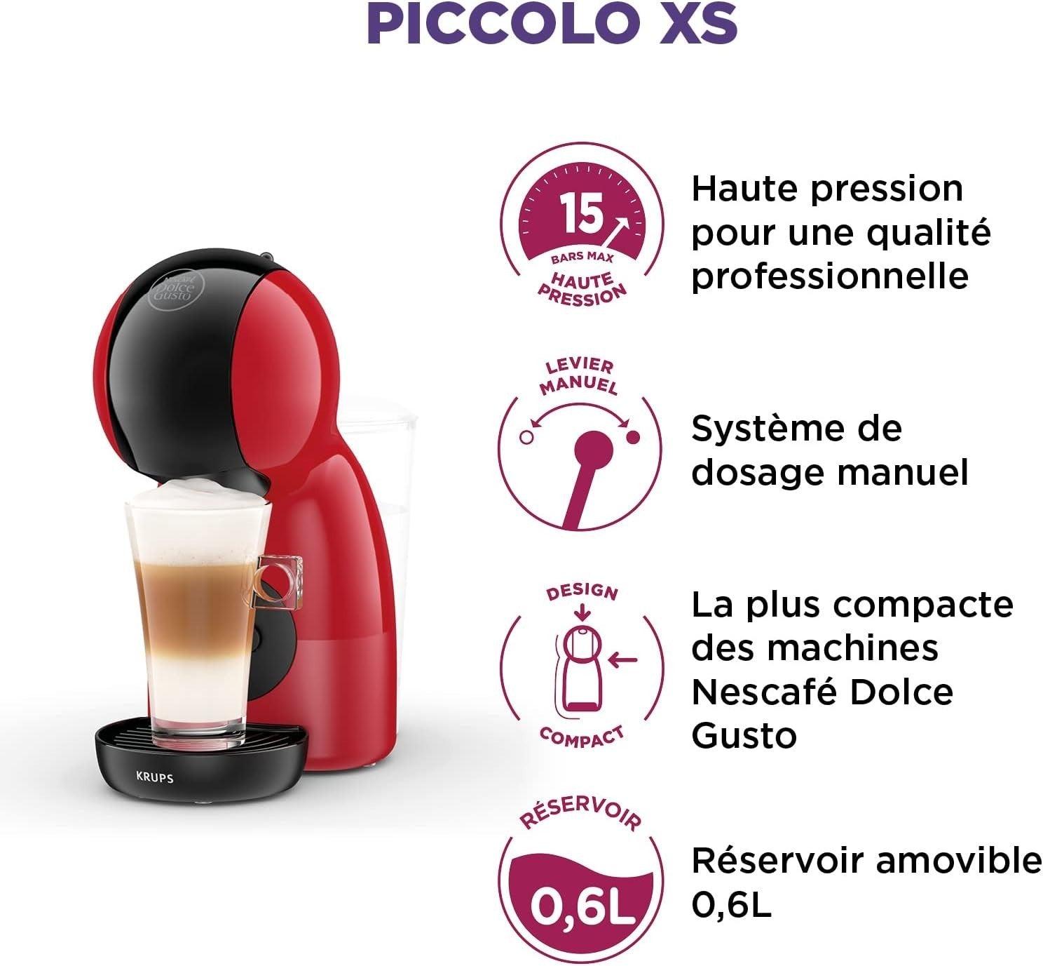 Compact Coffee Pod Machine 15 Bar Pressure | Hot & Cold Drinks Maker | Red Black