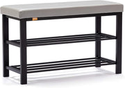Light Grey Faux Leather Shoe Storage Bench – 3-Tier Hallway Seat Rack