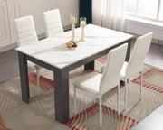 Modern Marble White Dining Table Set with 4 PU Leather Chairs 120x80cm