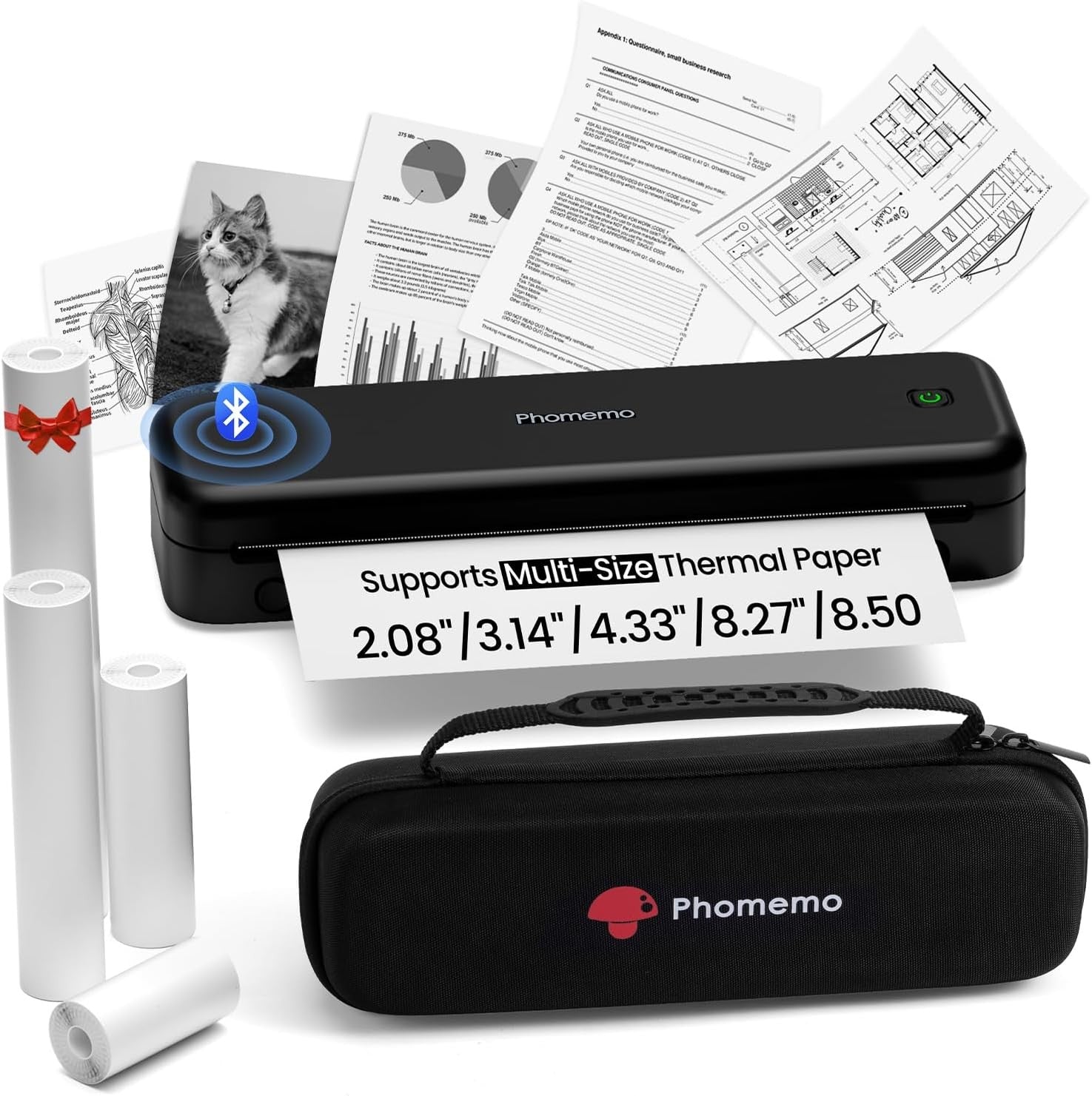 Portable A4 Thermal Printer Bluetooth Inkless 4 Rolls