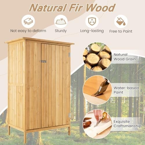 5x3FT Wooden Garden Shed Outdoor Tool Cabinet with Shelves & Lockable Door