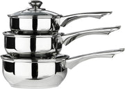 3Pcs Stainless Steel Saucepan Set with Glass Lids Mirror Finish