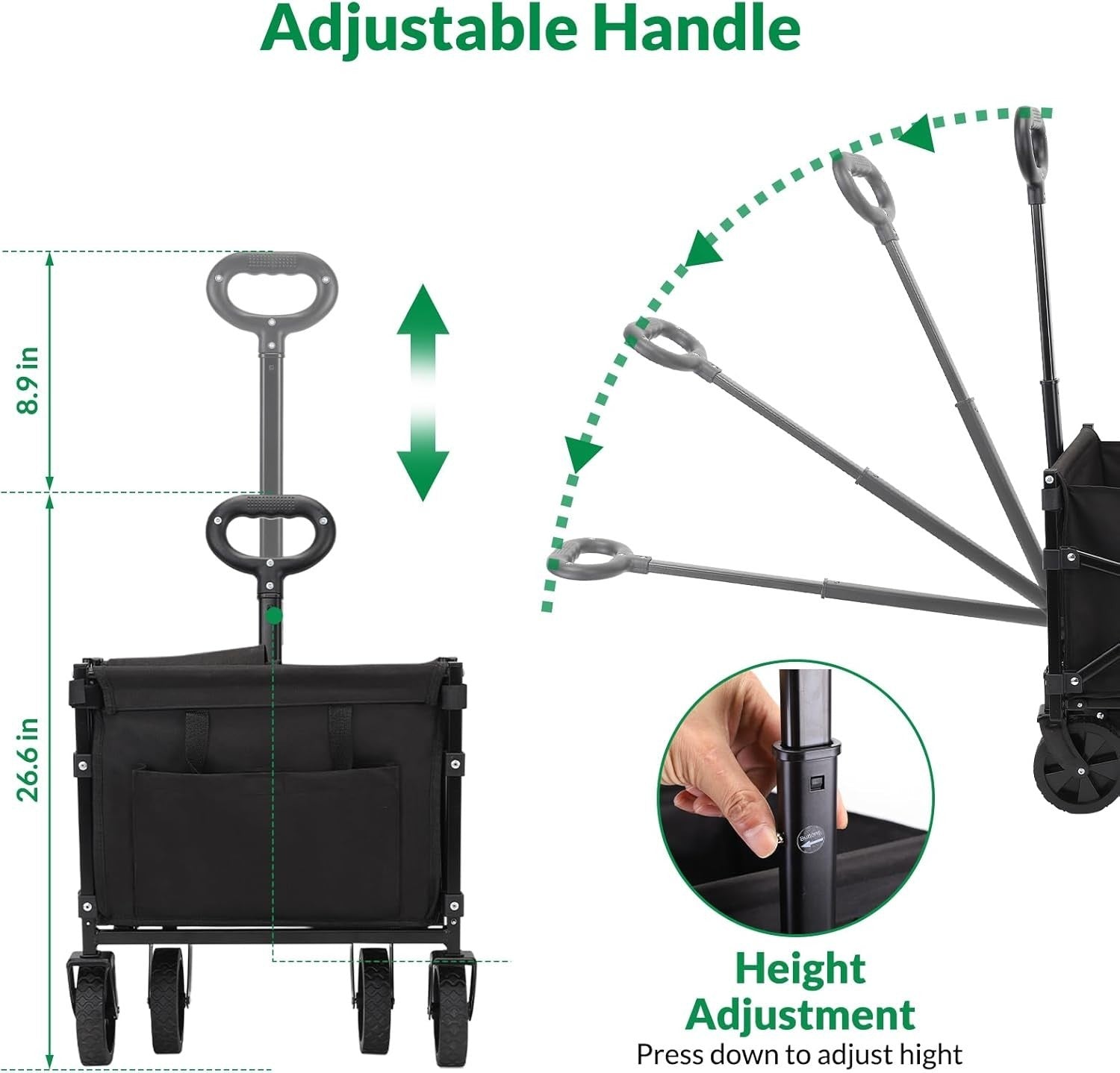 70L Folding Festival Trolley Heavy Duty Camping Garden Beach Wagon 220lbs Black