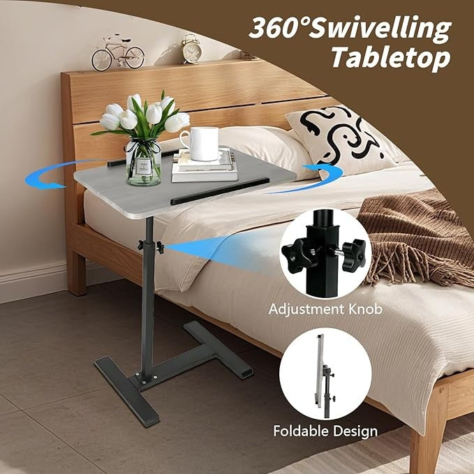 Adjustable C Shaped Side Table Tilting Laptop Stand Sofa Bed Grey