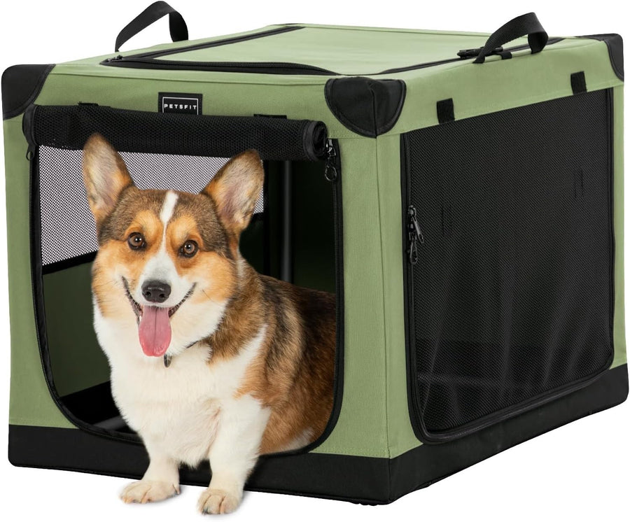 Petsfit Foldable Soft Dog Crate with Dual Lockable Doors, Travel-Ready