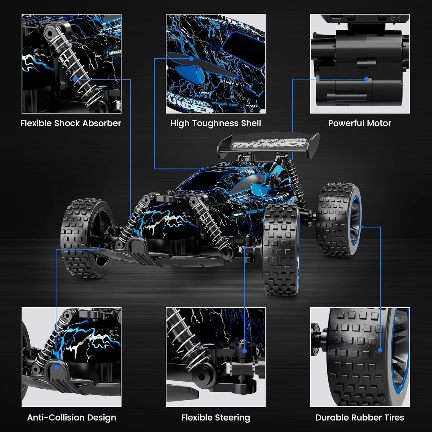 High Speed RC Car for Kids 1:18 Scale, 20KM/H, LED, 2 Rechargeable Batteries