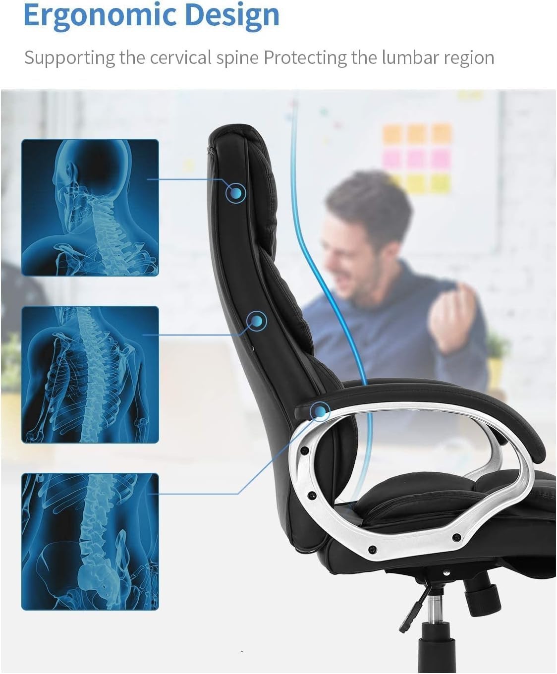 Executive Office Chair High Back Swivel Lumbar Support Faux Leather Gaming Desk