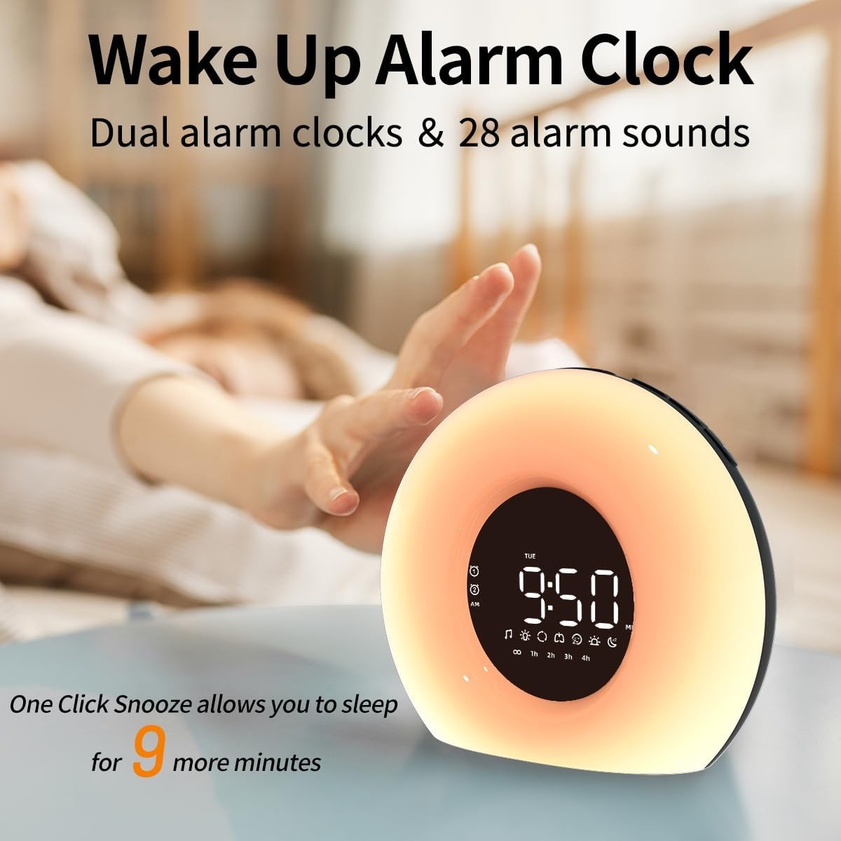 Sunrise Wake Up Alarm Clock Black Sleep Aid Night Light Dual Alarm