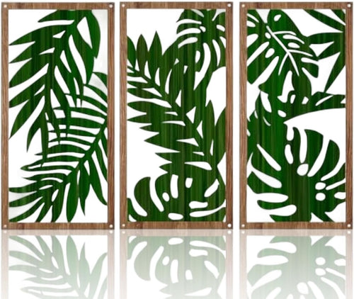 3PCS Wooden Boho Wall Art 30x15cm Geometric Leaf Wall Decor