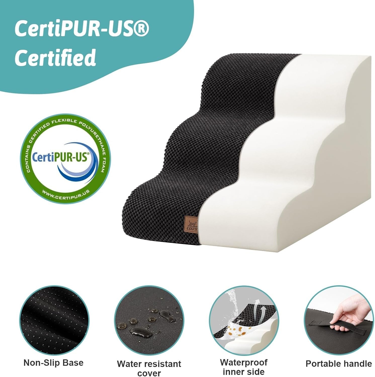 Dog Stairs 3 Step Foam Pet Ramp for Bed Sofa Leakproof Cover