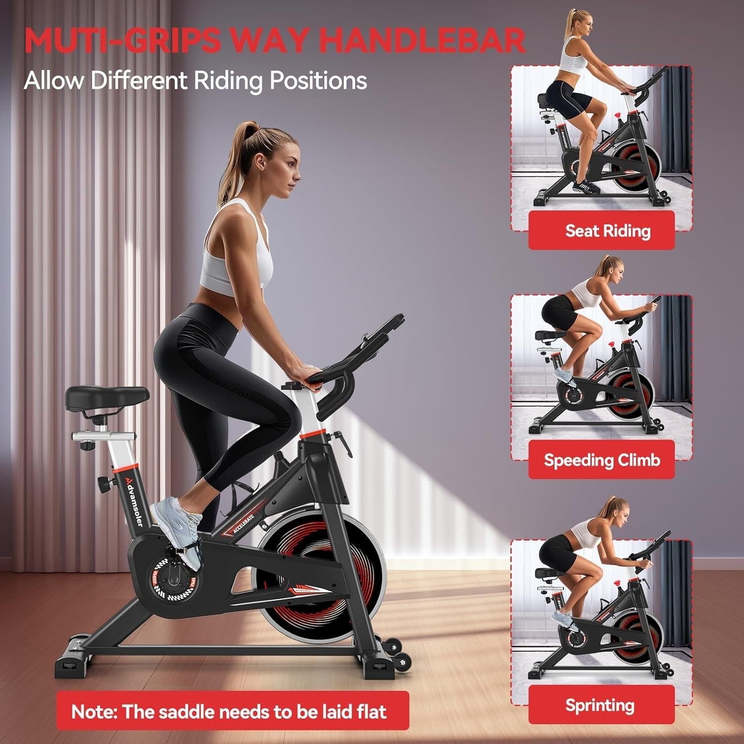 Quiet App-Connected Spin Bike w/ Curved Handlebar, LCD Display & 16kg Flywheel