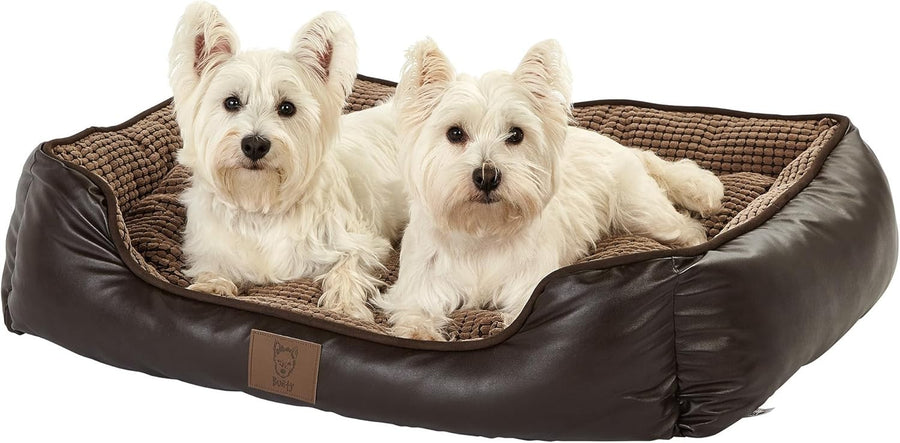 Large Faux Leather Dog Bed 90x75x20cm Washable Chew Resistant