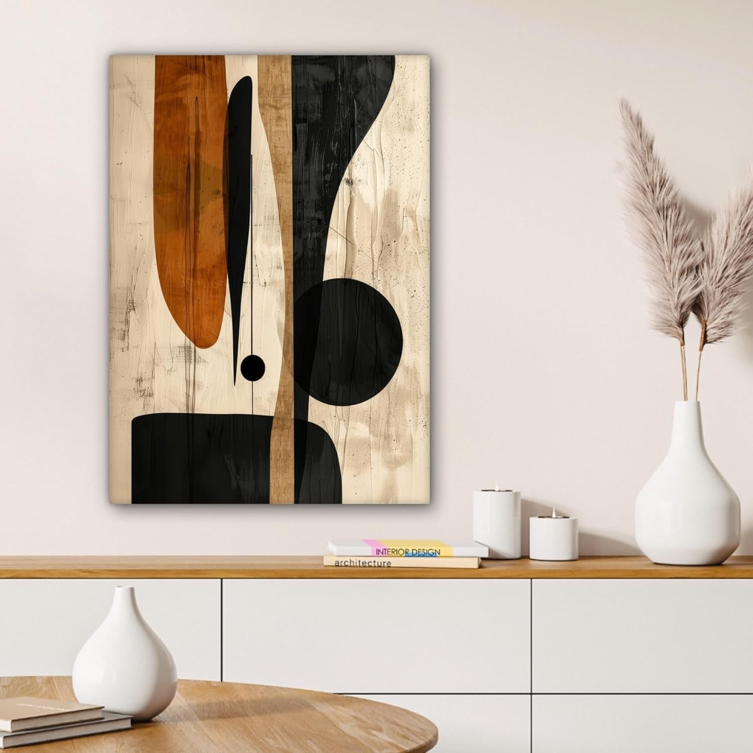 Large Framed Canvas Wall Art 50x70cm Beige Black Abstract