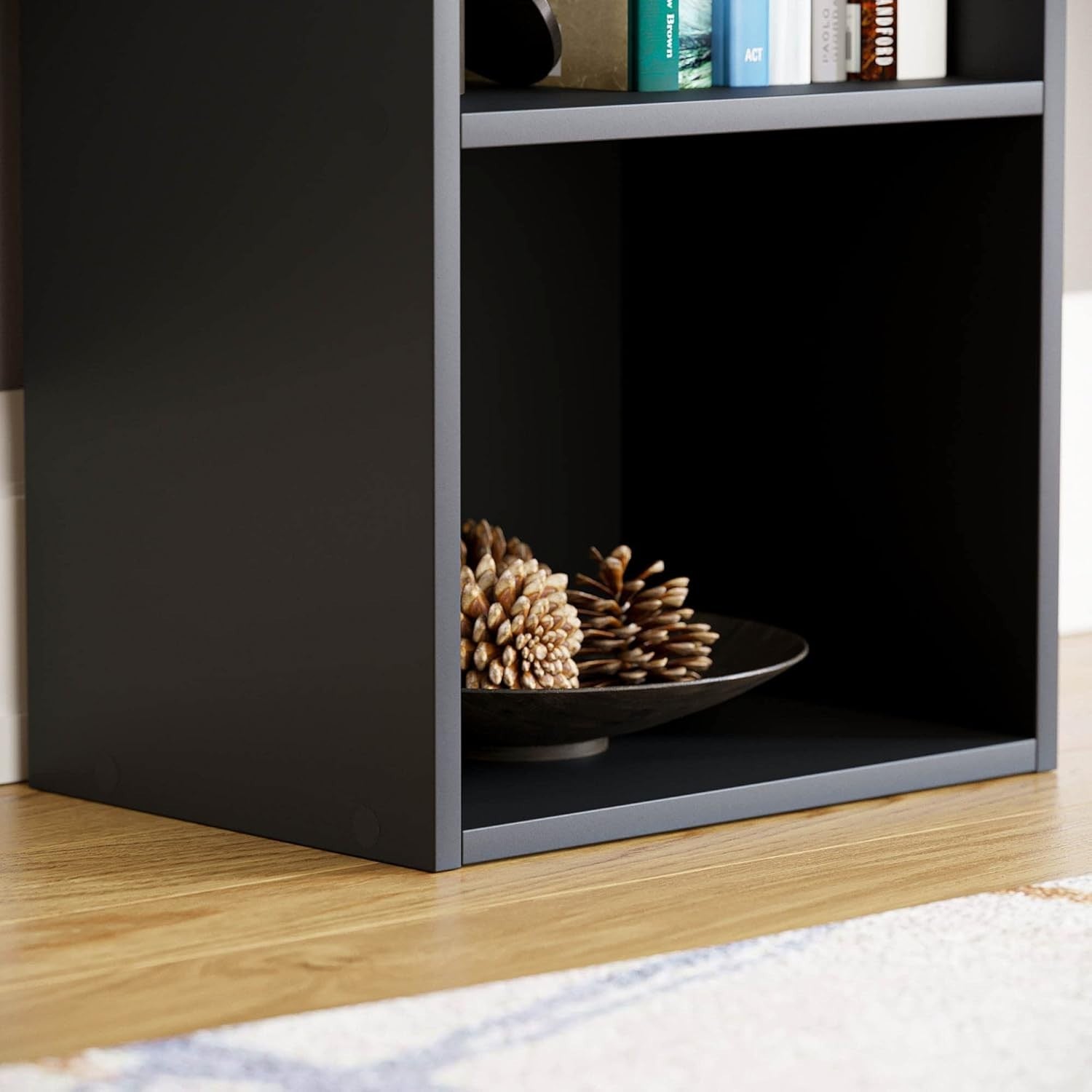 2 Tier Black Wooden Cube Bookcase Small Storage Shelf for Living Room Office