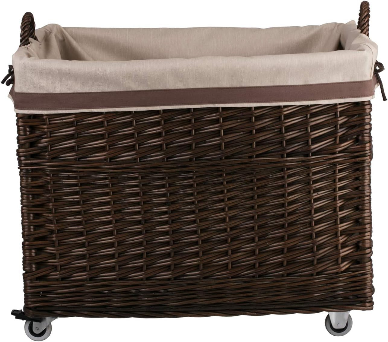Wicker Log Basket on Wheels Rustic Wood Holder Toy Box Indoor Storage