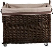 Wicker Log Basket on Wheels Rustic Wood Holder Toy Box Indoor Storage