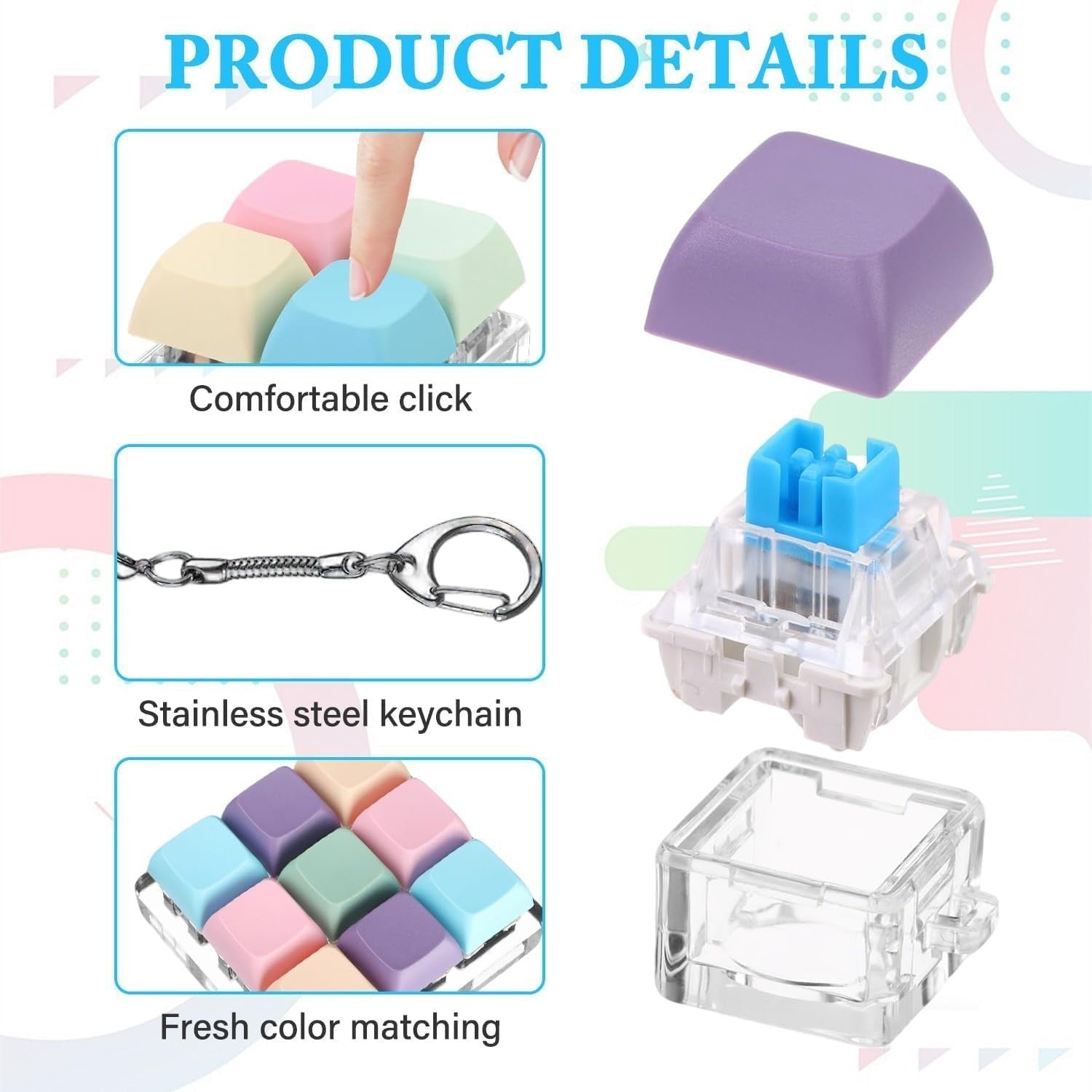 6PCS Keyboard Fidget Clicker Toy LED Keychain Stress Relief Adults Kids