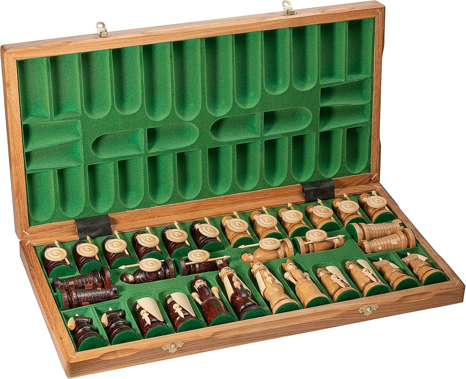 Luxury 22" Medieval Wooden Chess Set Hand Carved Pieces Foldable Board