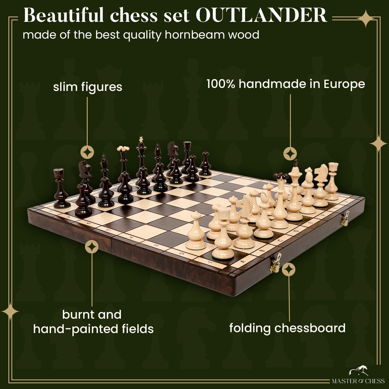 46cm Large Wooden Chess Set | Outlander Style Board | Premium Handmade Pieces