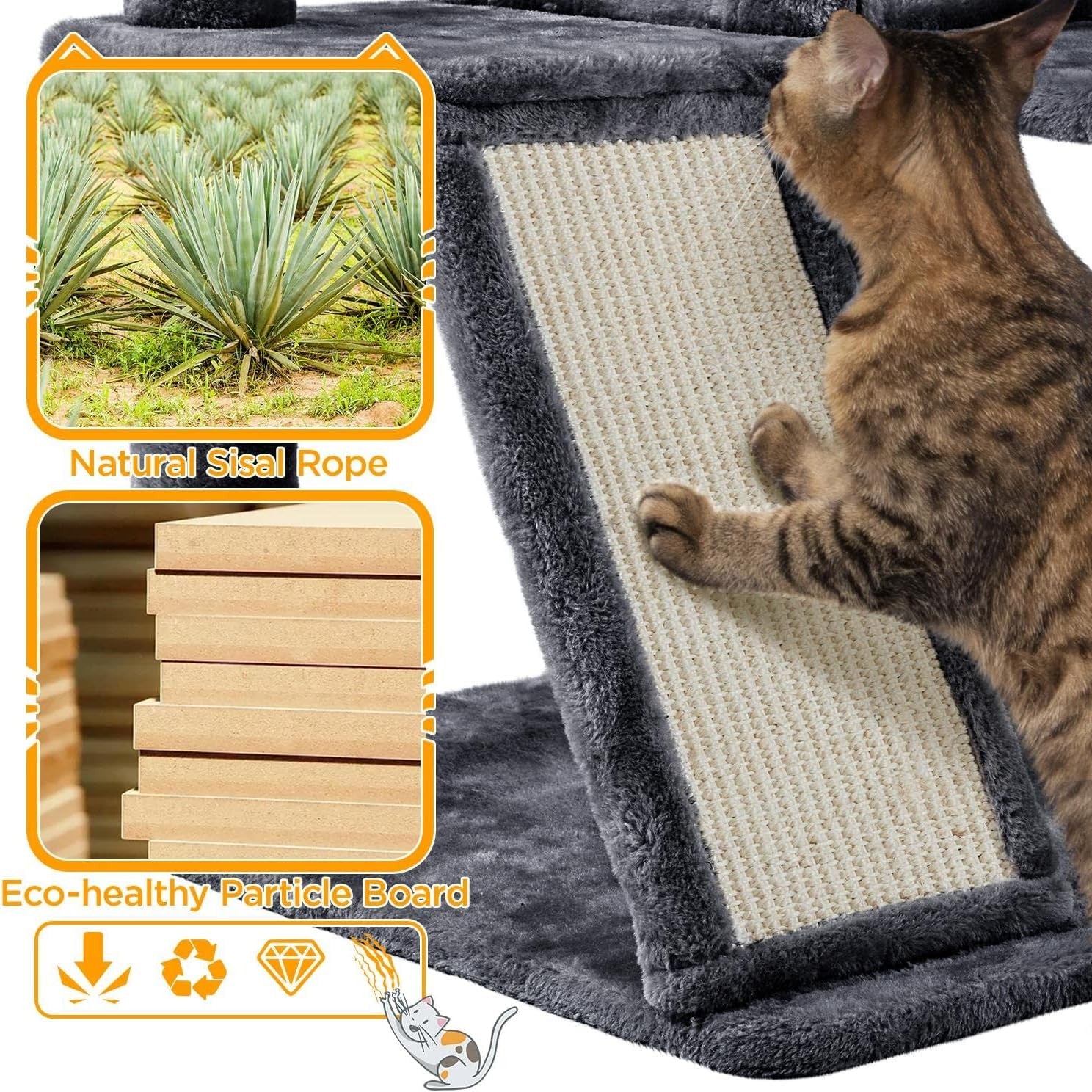 Large Cat Tree 144.5cm Multi Level Tower With Condos Scratching Posts Ramp