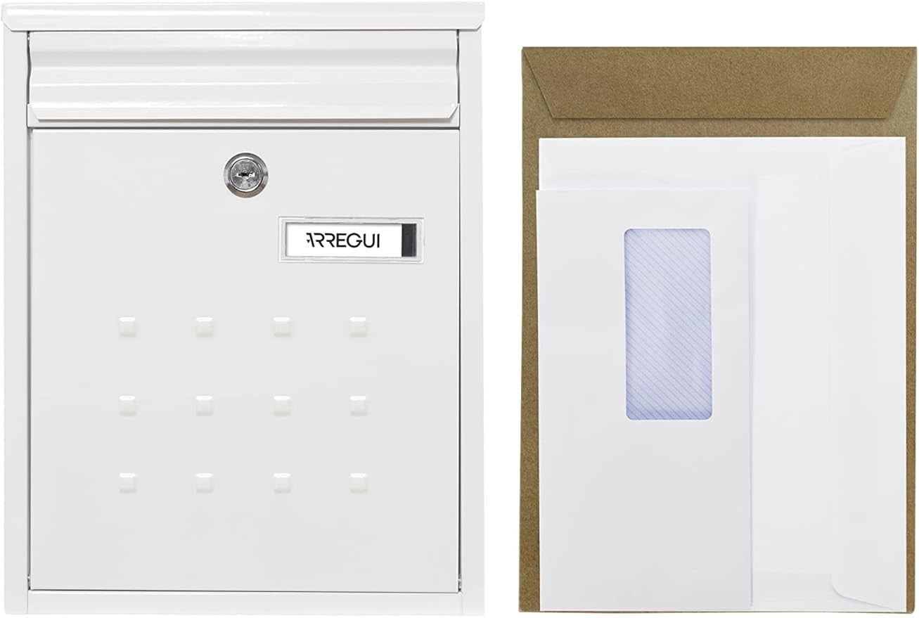 Wall Mounted Lockable Mailbox A4 Size Steel Waterproof Slim Design White