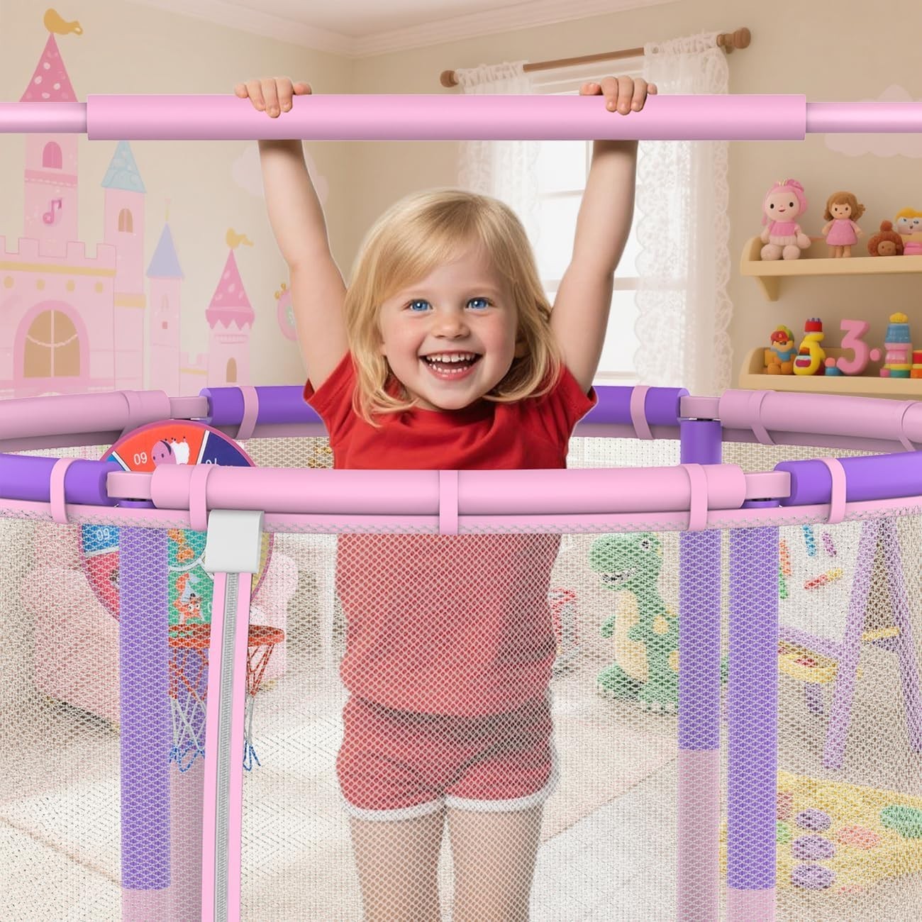 Kids Outdoor Trampoline 150cm with Safety Net Playset Basketball Swing