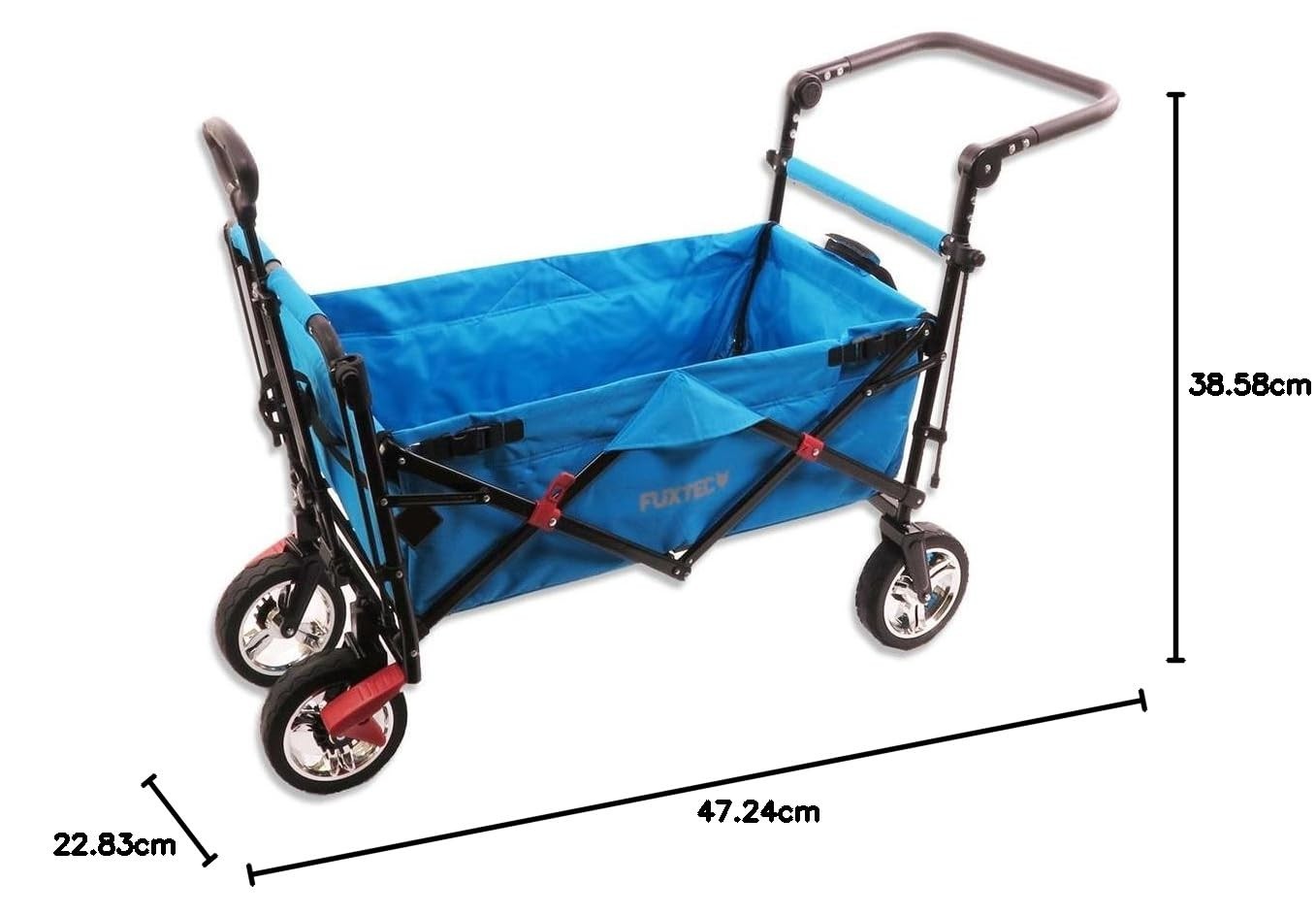 Blue Folding Kids Wagon Canopy Push Pull Outdoor Cart w/ Brakes & Rubber Wheels