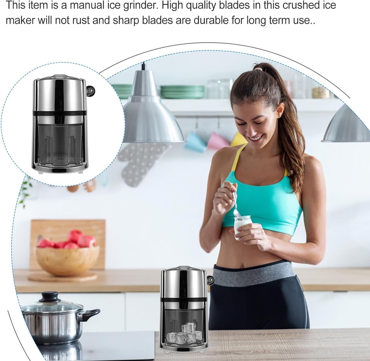 Manual Ice Crusher | Hand Crank Ice Shaver for Slushies Cocktails Smoothies