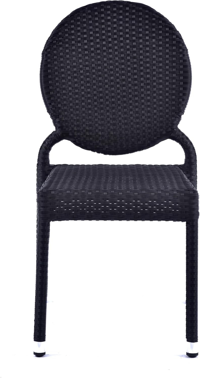 Black Rattan Side Chair Stackable Round Back Garden Patio Dining Seat