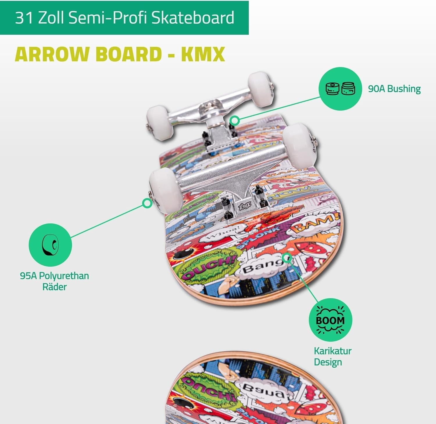 31in Complete Skateboard Canadian Maple ABEC-9 Bearings 52mm Wheels