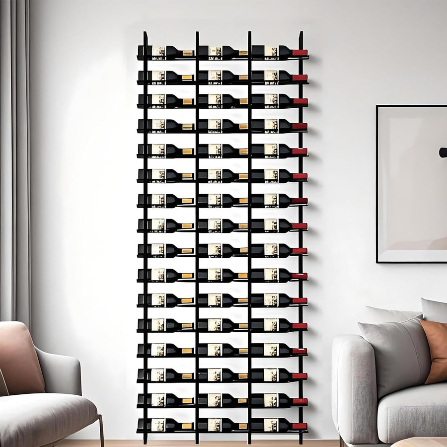 48 Bottle Wall Mounted Wine Rack Metal Wine Display Shelf Black Home Bar Storage