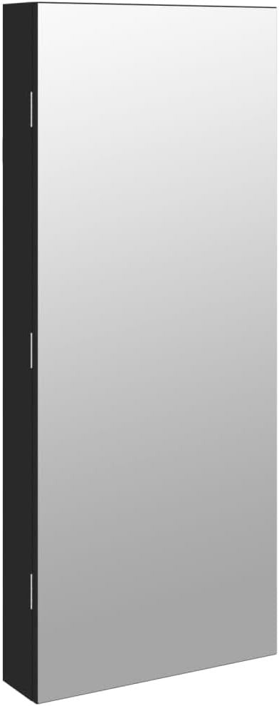 LED Wall Mounted Jewelry Cabinet Frameless Mirror Lockable Storage Black