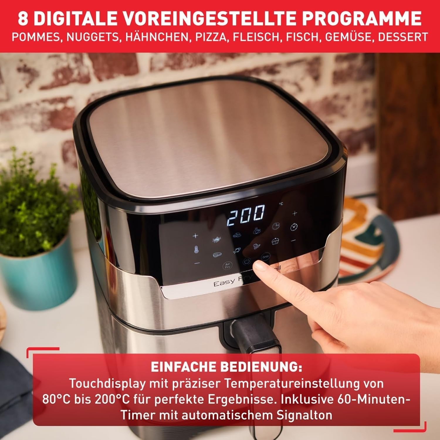 Air Fryer Grill 2-in-1 4.2L Digital 8 Programs Extra Crisp Dehydrate Timer