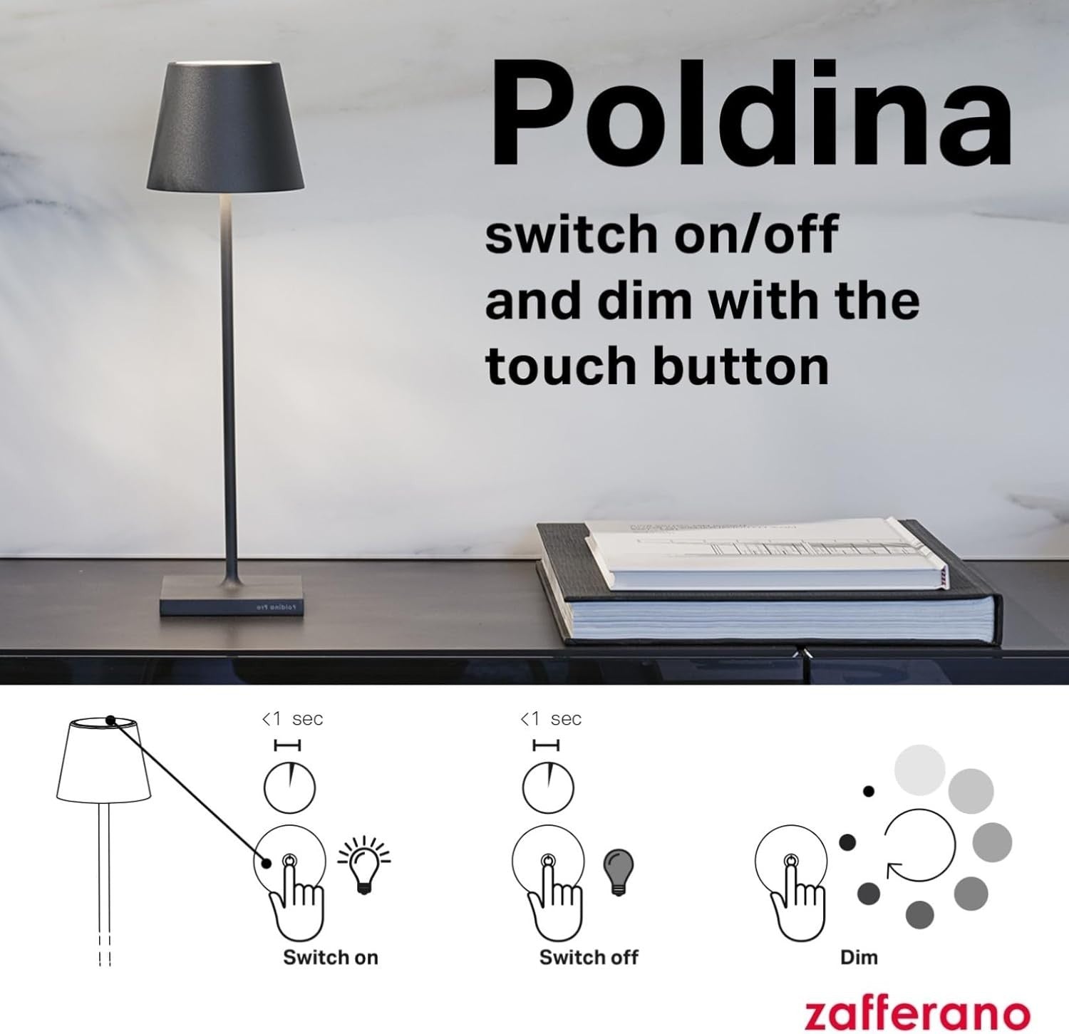 Cordless Rechargeable Table Lamp with Touch Control & Gold Leaf Finish