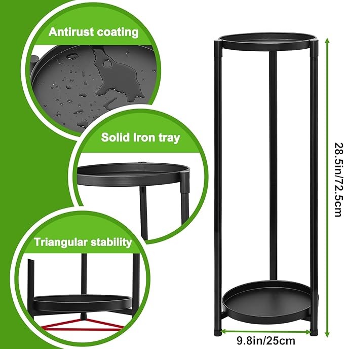 2 Tier Black Metal Plant Stand Indoor Outdoor Tall Flower Pot Display Rack