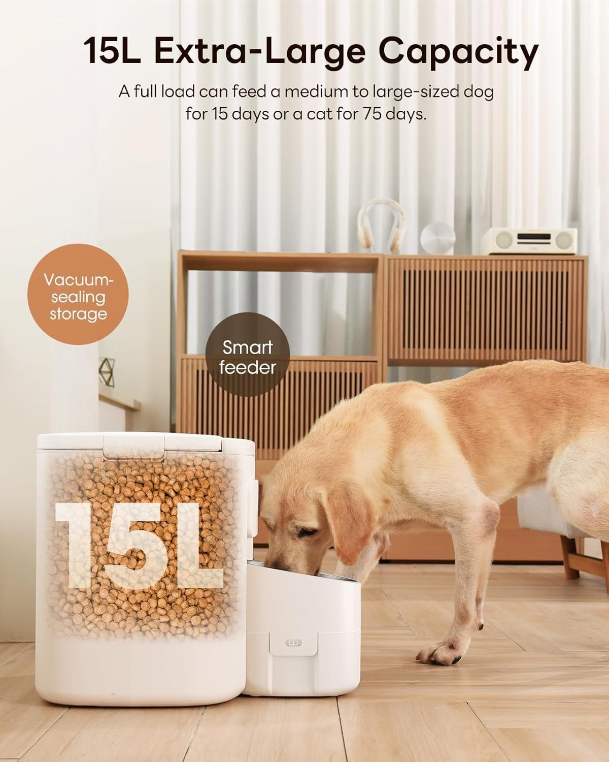 15L Automatic Dog Feeder Vacuum Sealed Food Dispenser 6 Meal Timer