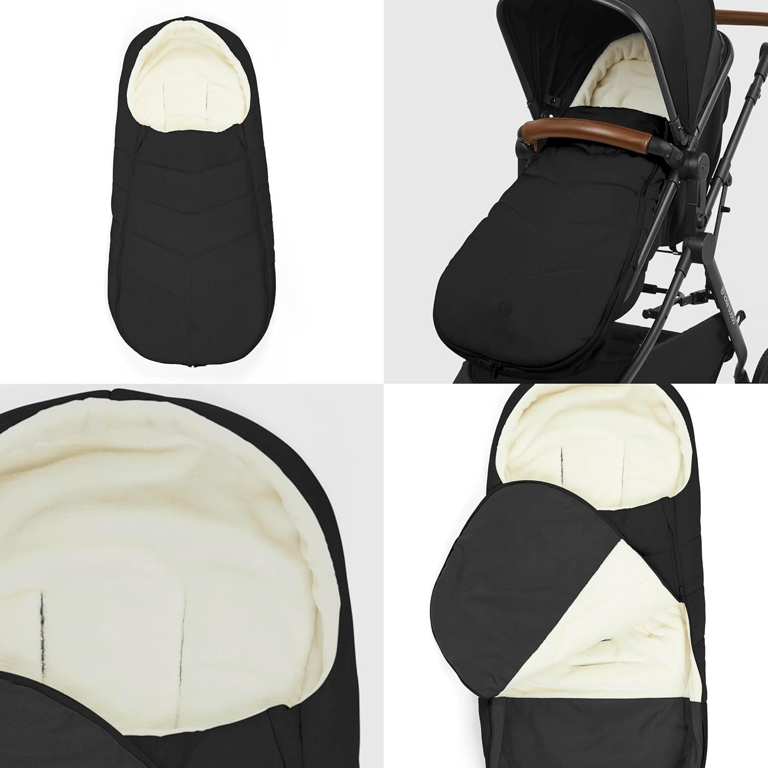Universal Pram Footmuff Faux Fur Lined Showerproof Cosy Toes Black