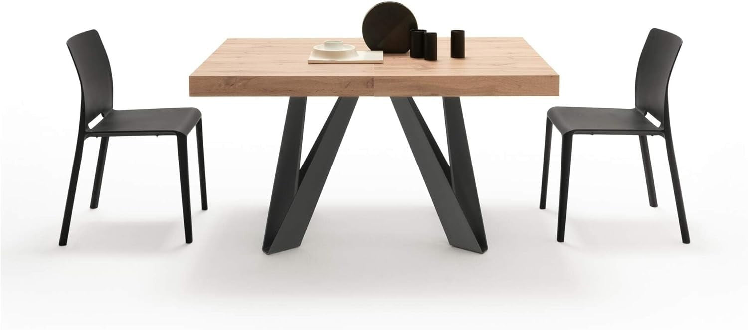 Extendable Oak Dining Table Rustic Finish with Black Metal Legs 220cm Max