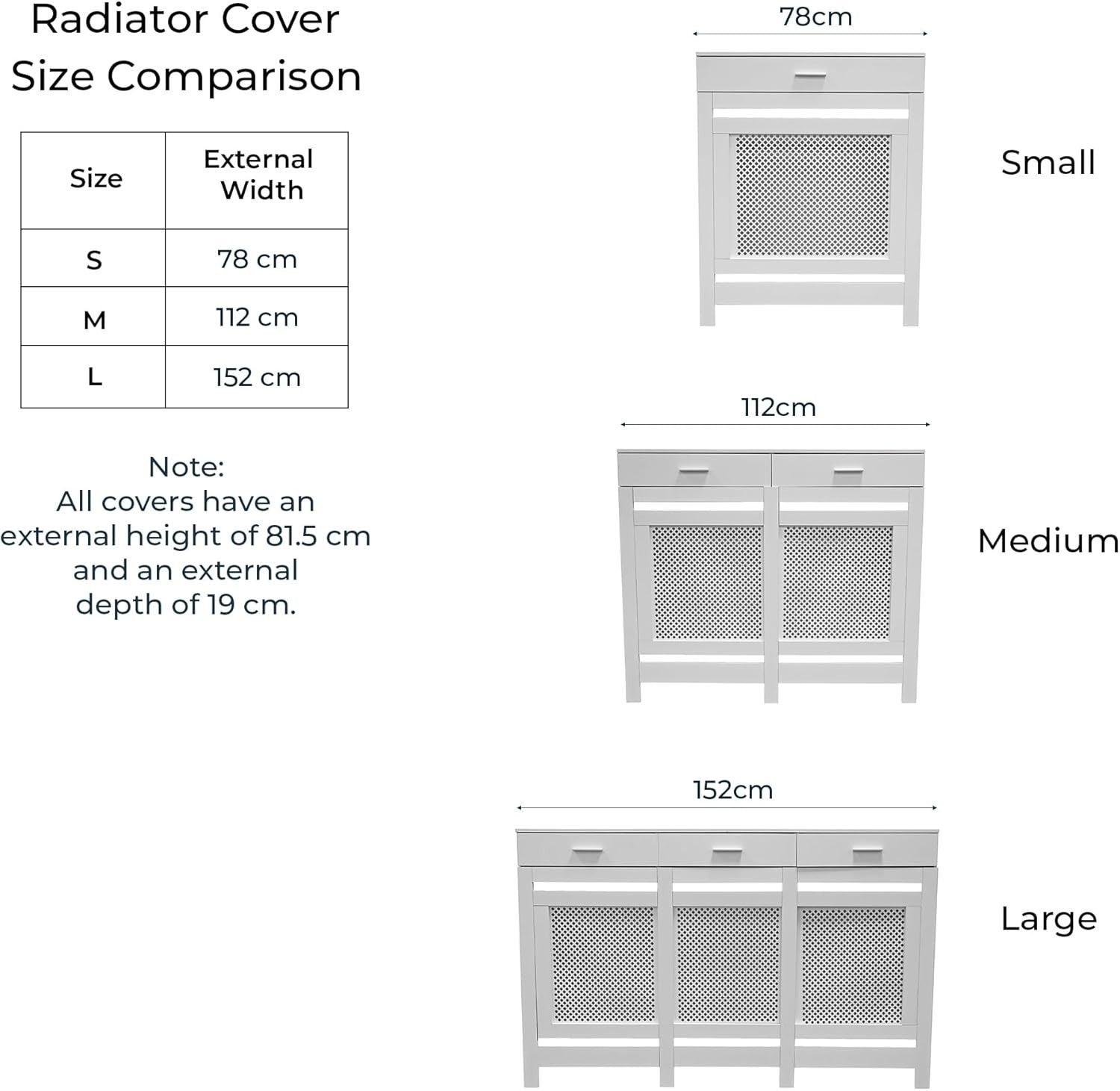 White Radiator Cover with Drawer Diamond Slat W78xH96cm Modern Wooden Cabinet